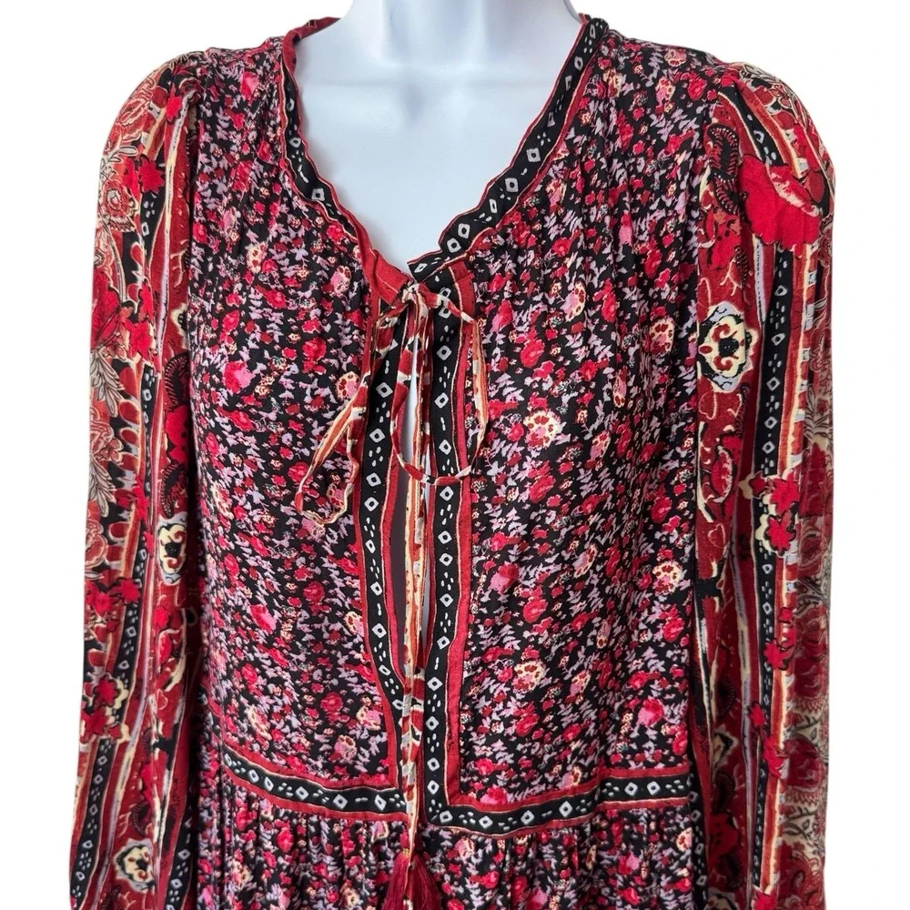 Free People Happy‎ Feelings Maxi Floral Dress Pesant Bohemian Stevie Nicks L